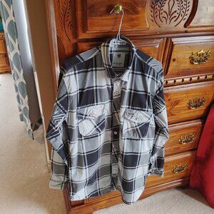 G-STAR RAW MEN'S GRAY & BLACK PLAID BUTTON DOWN SHIRT SIZE XL